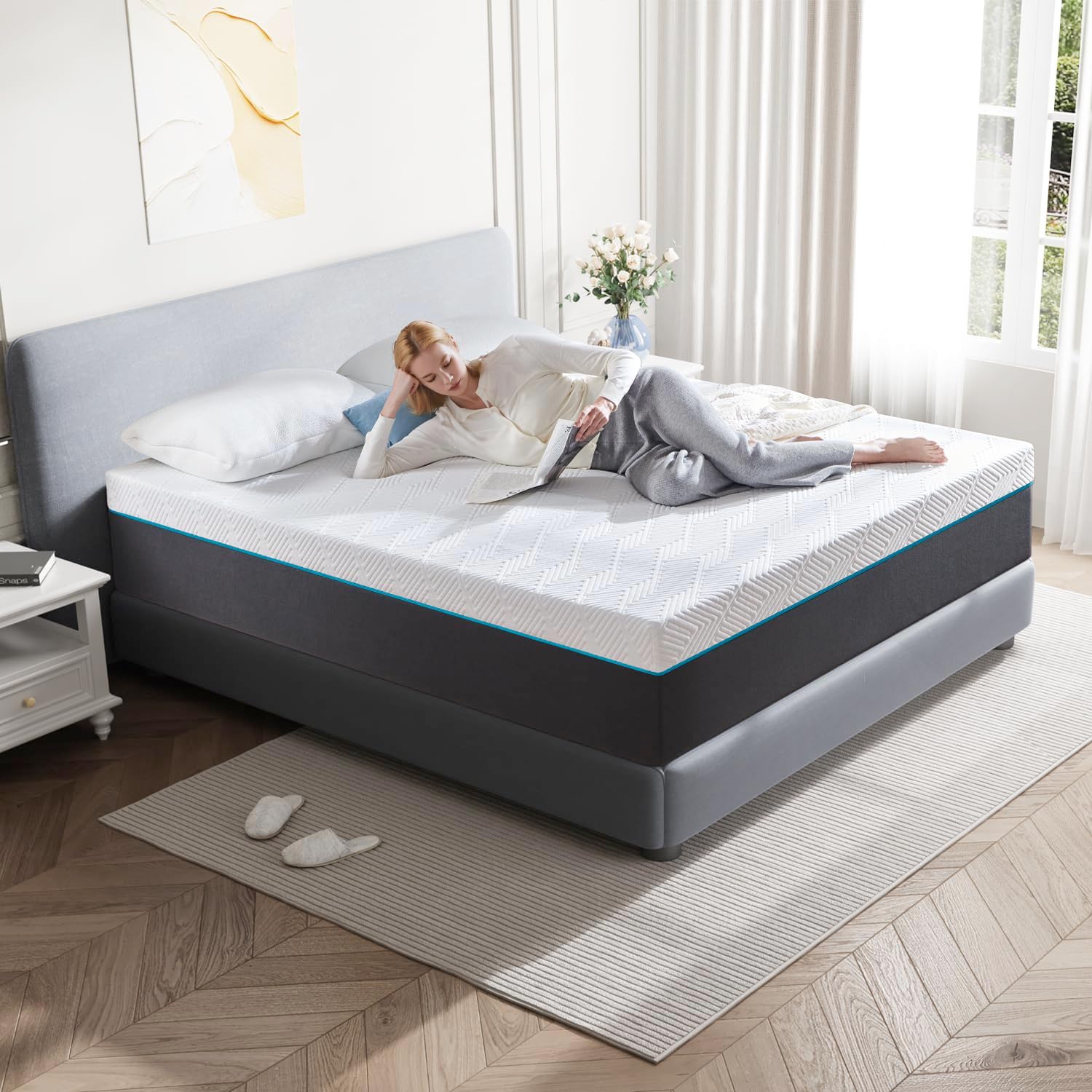 10 Inch Full Size Cooling Memory Foam Mattress - Medium Firm Gel-Infused for Pressure Relief & Cool Sleep, Breathable Comfort in a Box (54''W x 75''L) - Image 6