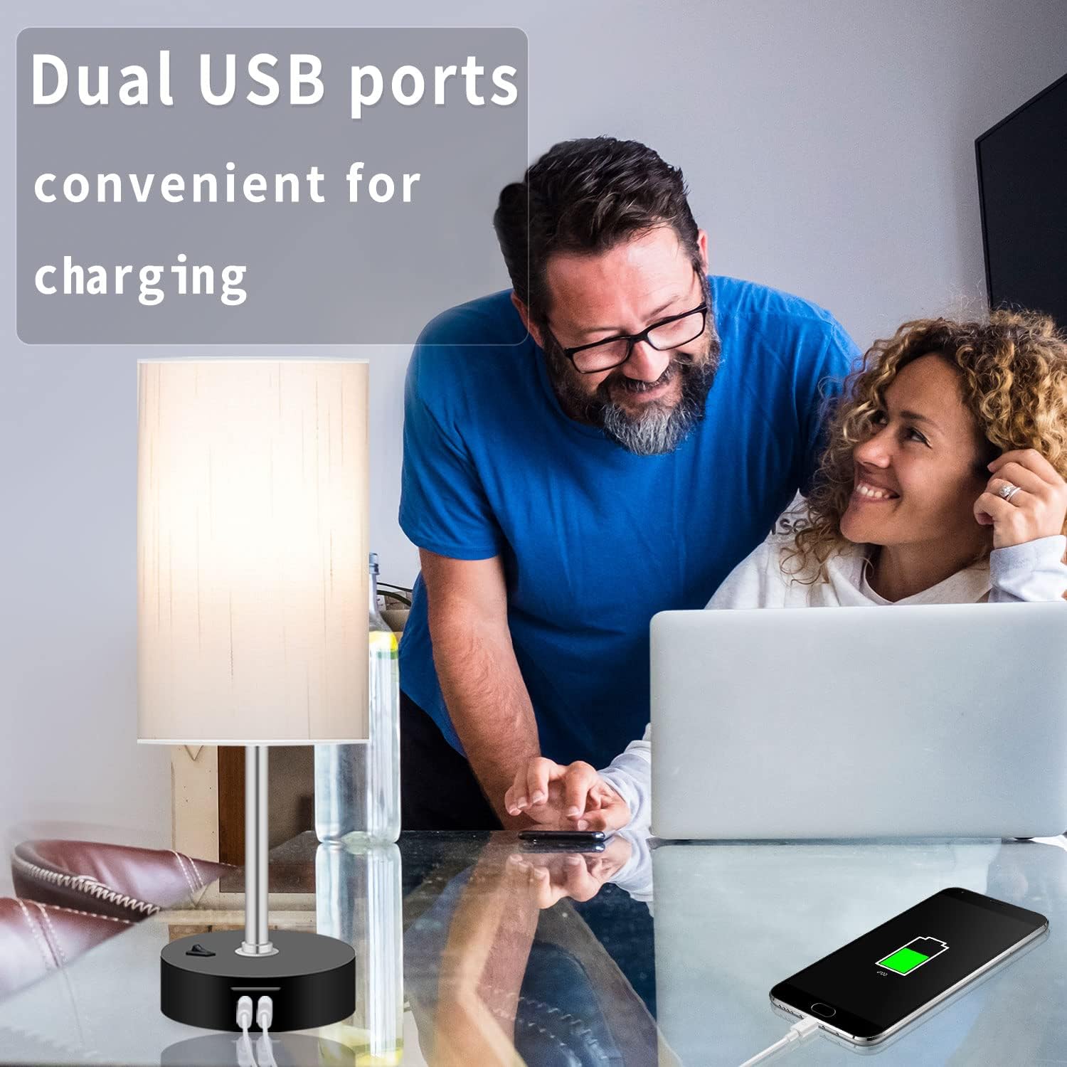 Bedroom Lamp with Smart RGB LED Bulb, Multicolor Changing Table Lamp for Bedroom with 2 USB Port, Dimmable Bedside Lamp Work with Alexa, Smart Nightstand Light for Living Room Sync with Music(2.4GHz) - Image 6