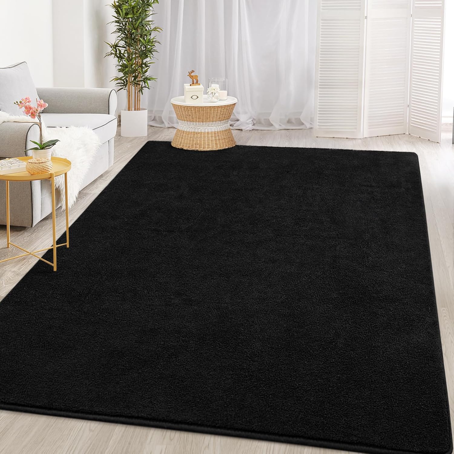 Large Ultra Soft Modern Area Rugs for Living Room Bedroom, 4x6 Feet Black Thickened Memory Foam Indoor Solid Minimalist Carpets, Non-Slip Comfy Rug for Boys Girls Nursery Room Home Decor - Image 4