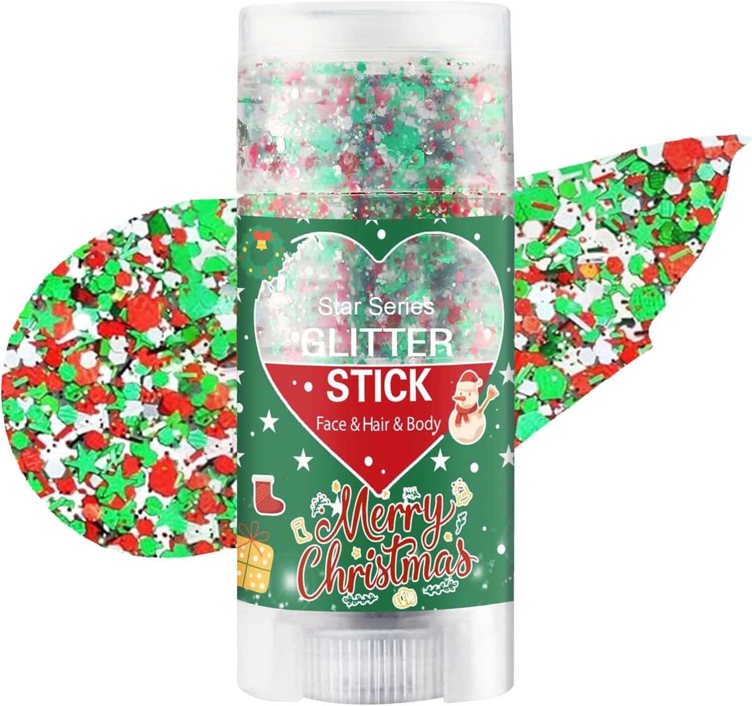Christmas Body Glitter Stick, Red Green and White Face Glitter Accessories, Waterproof Face Hair Glitter Makeup, Christmas Glitter Makeup for Kids and Women