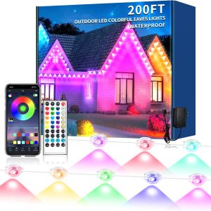 200FT Permanent Outdoor Lights for House,Waterproof Smart RGB LED Eaves Lights，permanent outdoor lights with App/Remote Control,Music synchronisation，for House,Halloween,Roof,Christmas Decorations