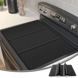 Suclain Stove Protector for Electric Stove 28" x 20" Black Foldable Glass Cooktop Protector Flat Silicone Mat Induction Ceramic Cooktop Oven Top Cover Dish Drying Mat