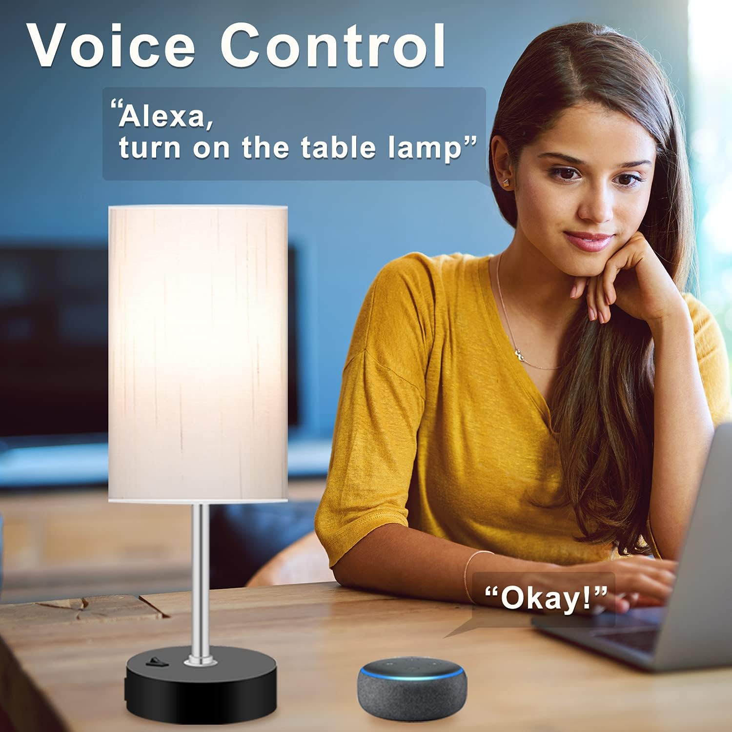 Bedroom Lamp with Smart RGB LED Bulb, Multicolor Changing Table Lamp for Bedroom with 2 USB Port, Dimmable Bedside Lamp Work with Alexa, Smart Nightstand Light for Living Room Sync with Music(2.4GHz) - Image 3