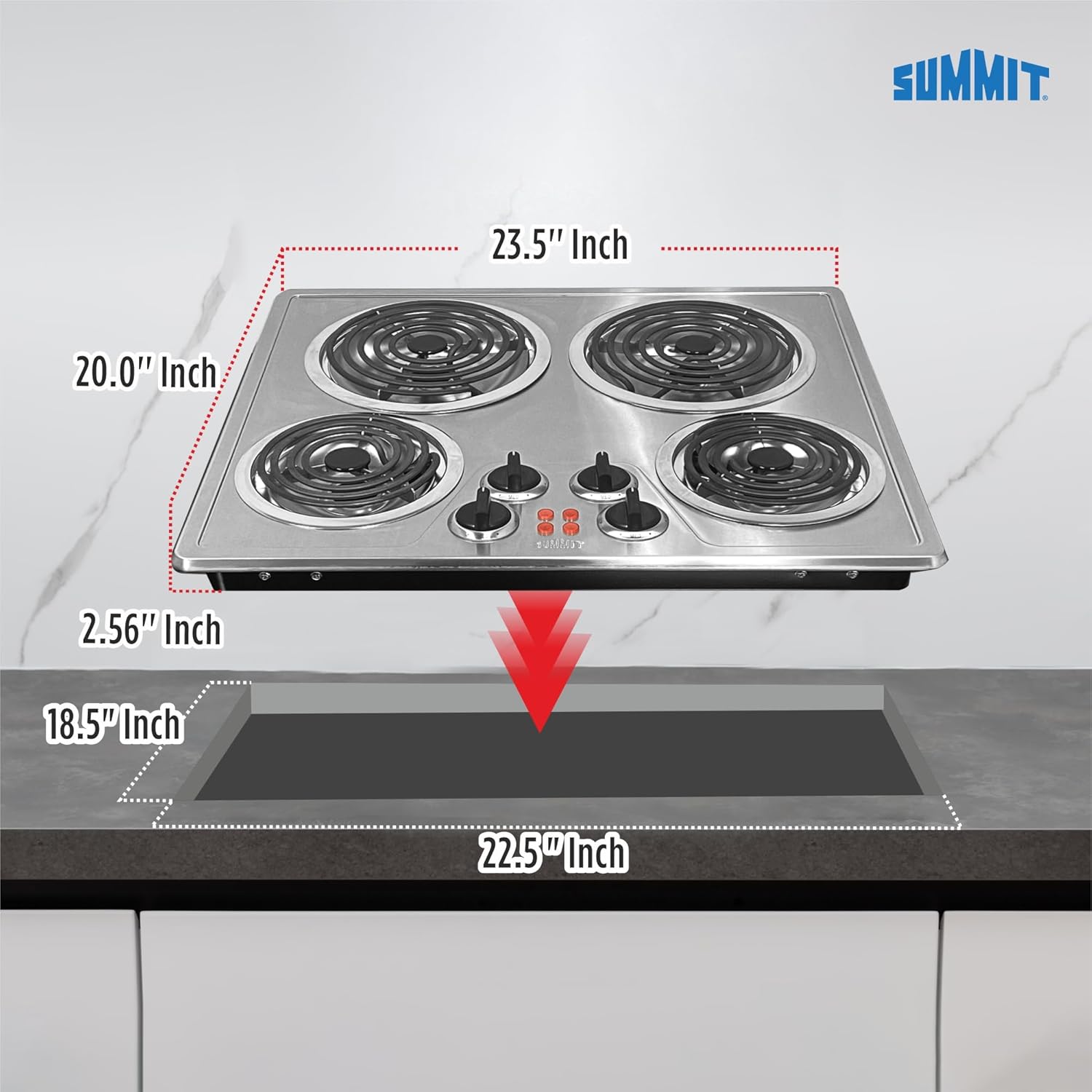 Summit 24" Electric Cooktop, 4 Burners, 208-240V Coil Cooktop, ADA Compliant, Stainless Steel- CR4SS24 - Image 3