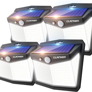 CLAONER Solar Lights Outdoor, [128 LED/4 Packs] Solar Motion Sensor Lights 3 Working Modes Outdoor Lights with 270° Wide Angle Wireless IP65 Waterproof Security Light for Fence Patio, Cold White