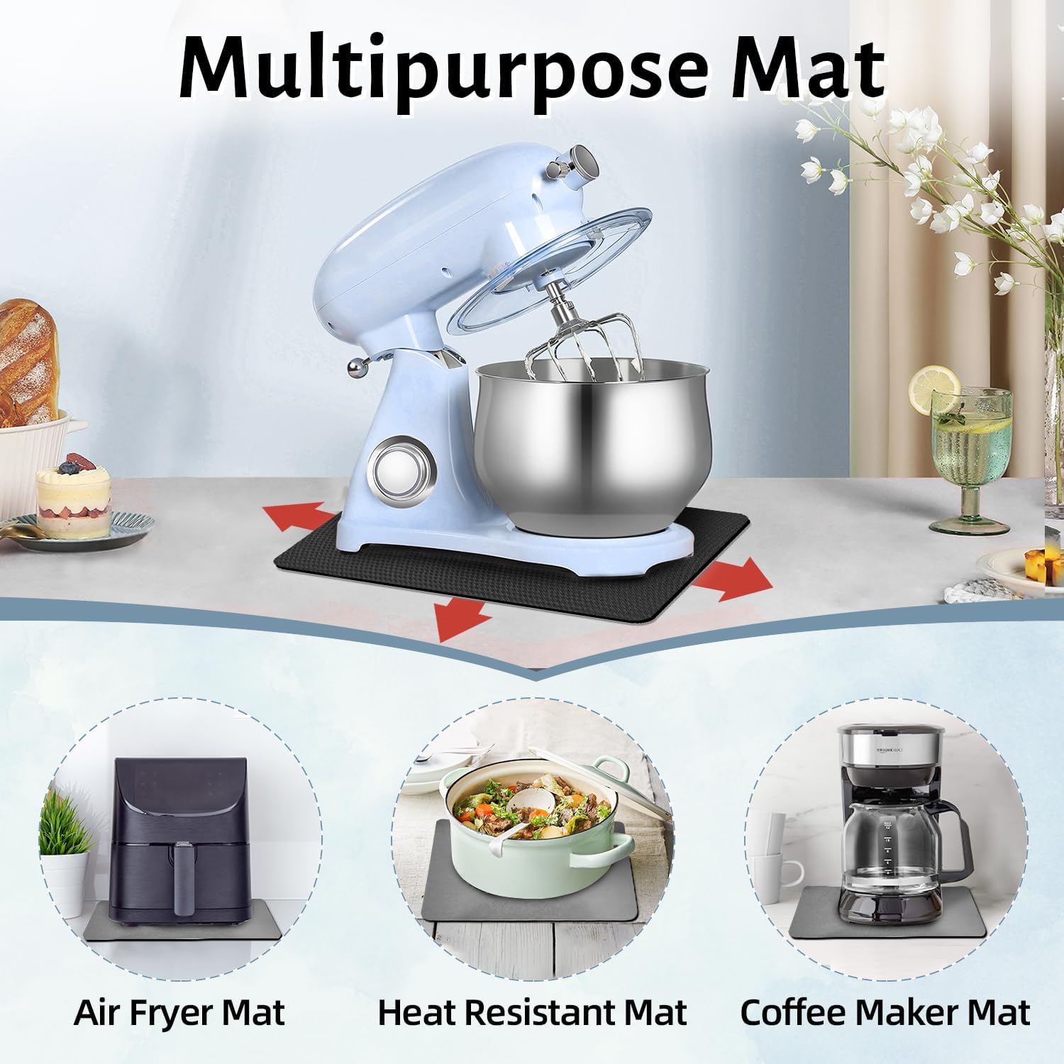 LOPNUR 14"x10" Small Appliance Slider, Appliance Sliders for Kitchen Appliances, 360° Rotating Sliding Tray for Coffee Maker, Heat Resistant Mat Cut to Fit Stand Mixer Air Fryer Microwave, Gray - Image 7