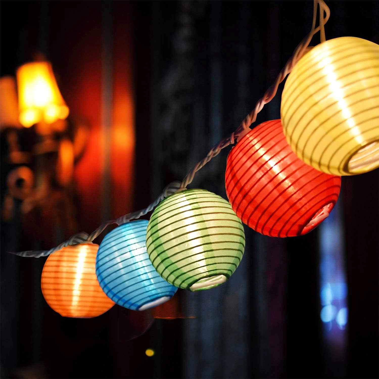 SUNSGNE Lantern String Lights, 8.5FT Indoor Lantern Christmas Lights with 10 LED Colorful Lanterns for Home Patio Party Wedding Bistro Indoor Bedroom Decoration