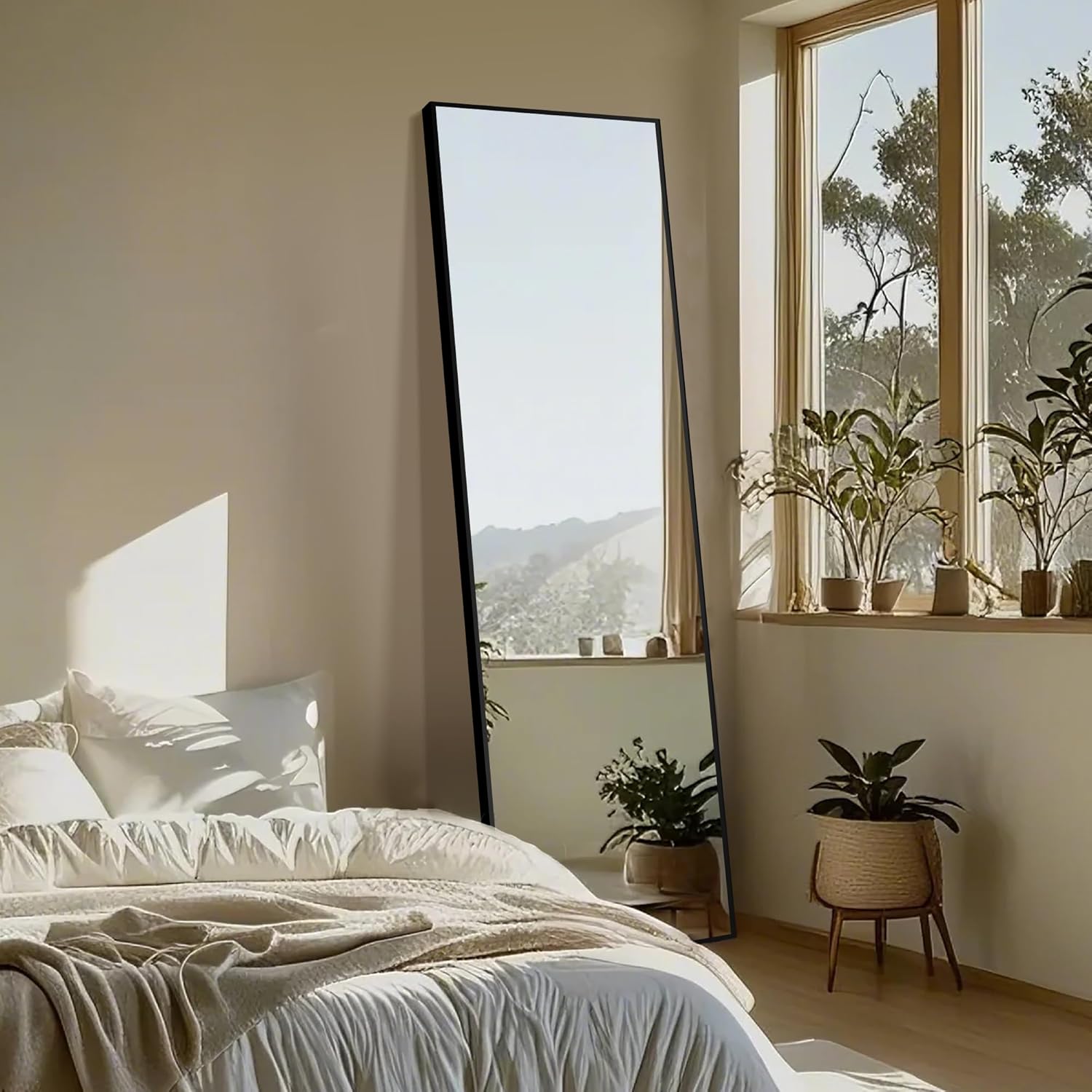 Delma Full Length Standing Mirror,Large Floor Mirror with Aluminum Frame for Bedroom, Bathroom, Living Room,Wall Mount or Freestanding Design(with Stand,Rect 69x24-Black) - Image 3