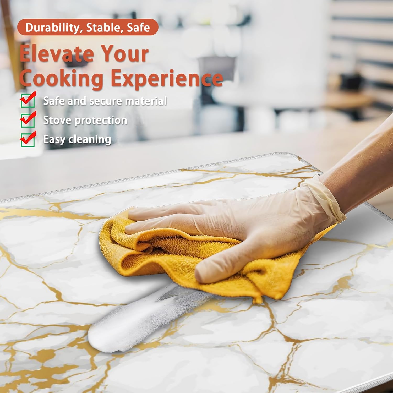 White Gold Stove Top Covers for Electric Stove,Abstract Marble Glass Cooktop Cover Protector,Anti-Slip Heat Resistant Range Cooktop Cover Mat 28"x19.5" - Image 5