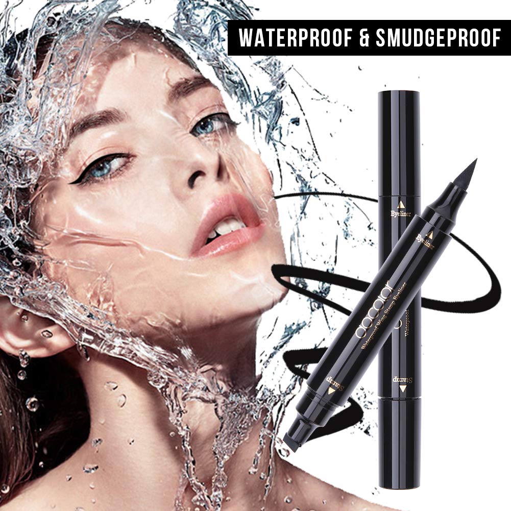 docolor Eyeliner Stamp Double-sided Liquid Winged Eye Liner Pen Waterproof Smudgeproof Long Lasting Wing Original Eyeliner Pen(1PC,Black) - Image 7