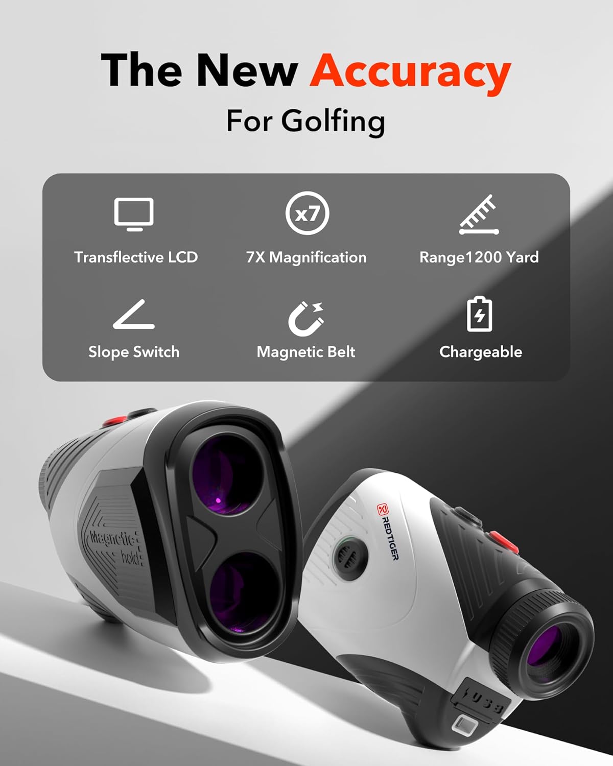 REDTIGER Golf Rangefinder with Slope, 1200 Yards Laser Range Finder Golfing, 7X Magnification, Flag Pole Locking Vibration, Rechargeable Range Finders with Magnet Stripe, GolfVue Series 1 - Image 2