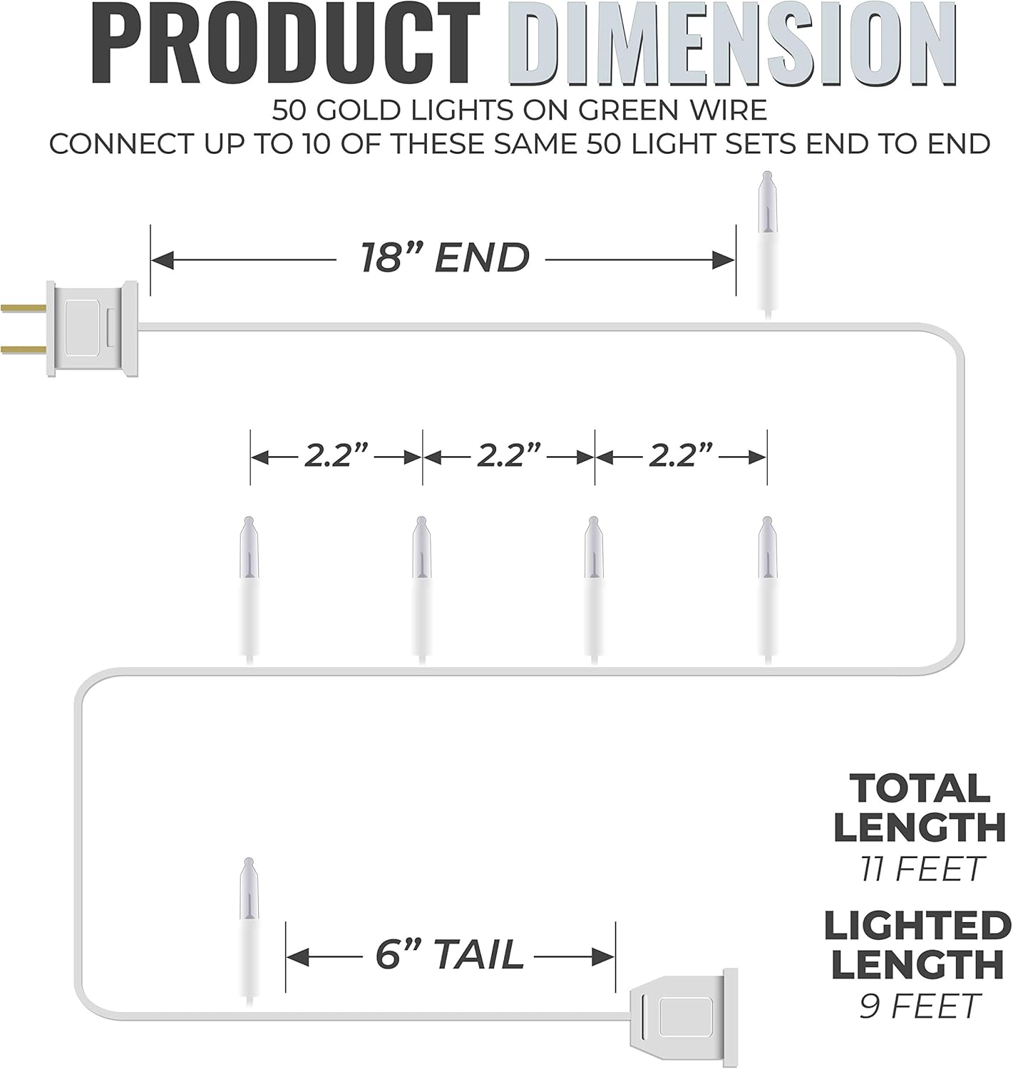 612 Vermont 50 Clear Christmas Lights on White Wire, UL Approved for Indoor/Outdoor Use, 9 Foot of Lighted Length, 11 Foot of Total Length - Image 2