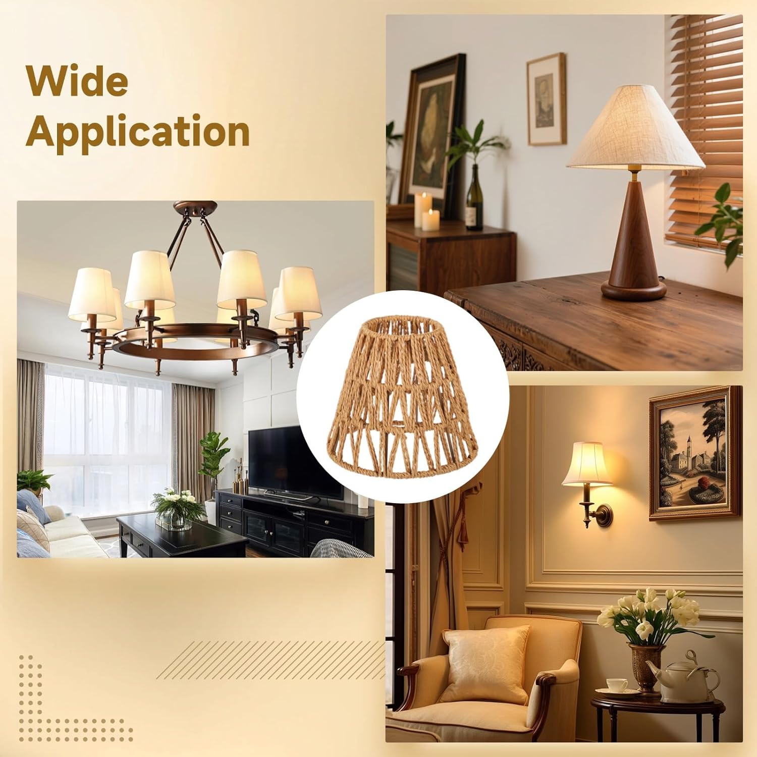 3 PCS E27 Rattan Lamp Shade,Bell Woven Wicker Lampshades Replacement,Paper Rope & Metal Frame,Bohemian Style Light Shade Replacement for Table Lamps,Pendant Lights,Wall Lights - Image 6