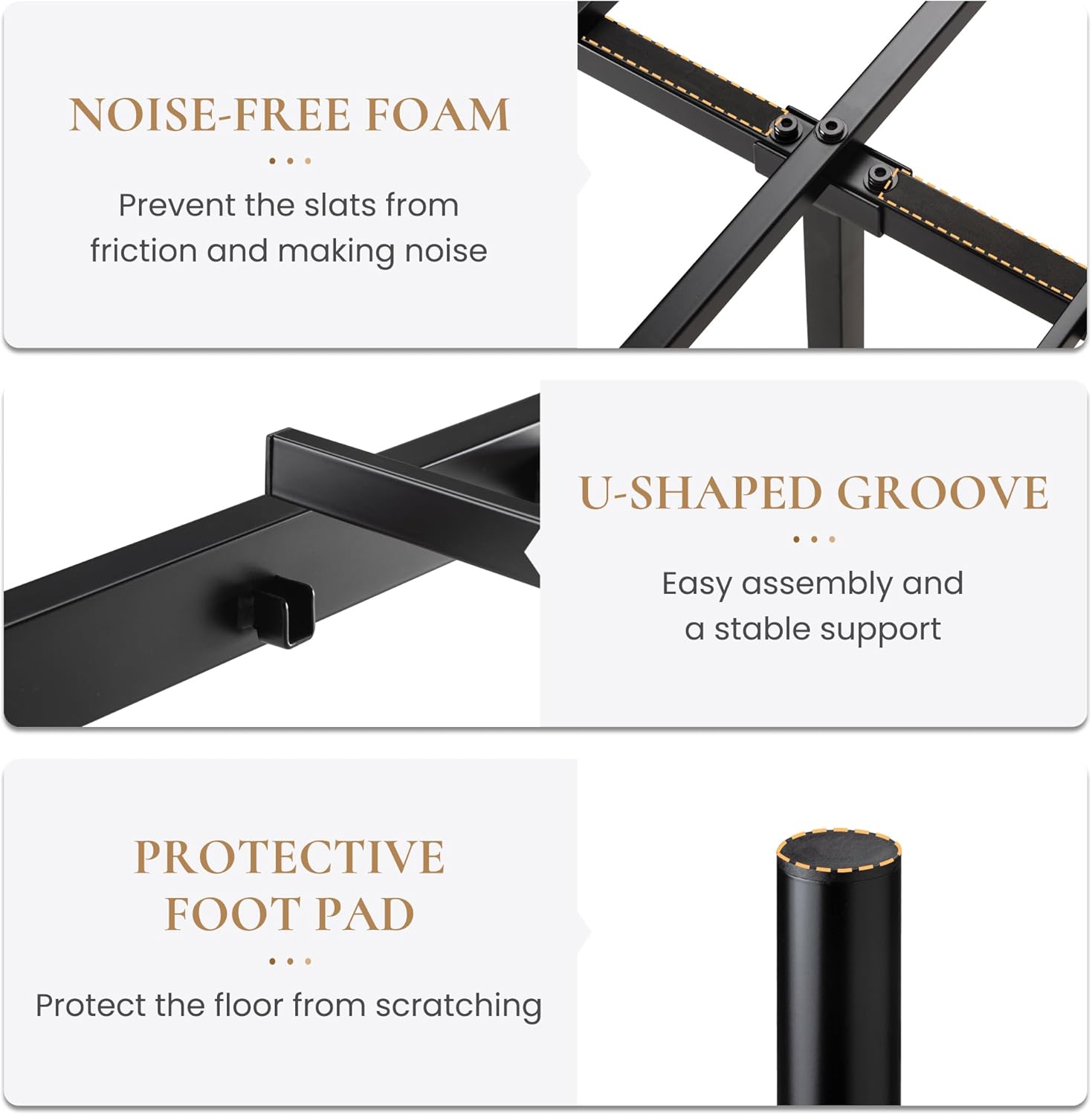 SHA CERLIN 14'' Queen Size Metal Platform Bed Frame/Victorian Headboard and Footboard/Steel Slats Mattress Foundation for Storage/No Box Spring Needed/Noise Free/Black - Image 6