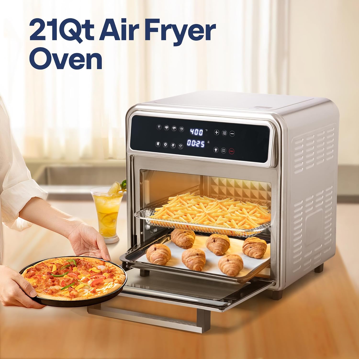 VIVOHOME 21 Qt Air Fryer Toaster Oven Combo, 8-in-1 Convection Oven Countertop with Rotisserie and Dehydrator, Stainless Steel Digital Air Fryer Oven with 7 Accessories, 1800W - Image 2