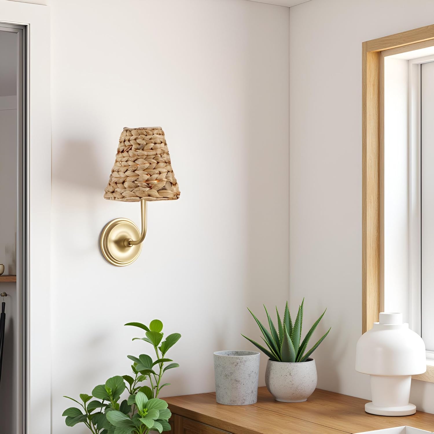 Aspen Creative 51004 Empire Clip On Chandelier Water Hyacinth Lamp Shade, 3" Top x 6" Bottom x 4-3/4" Slant Height - Image 8