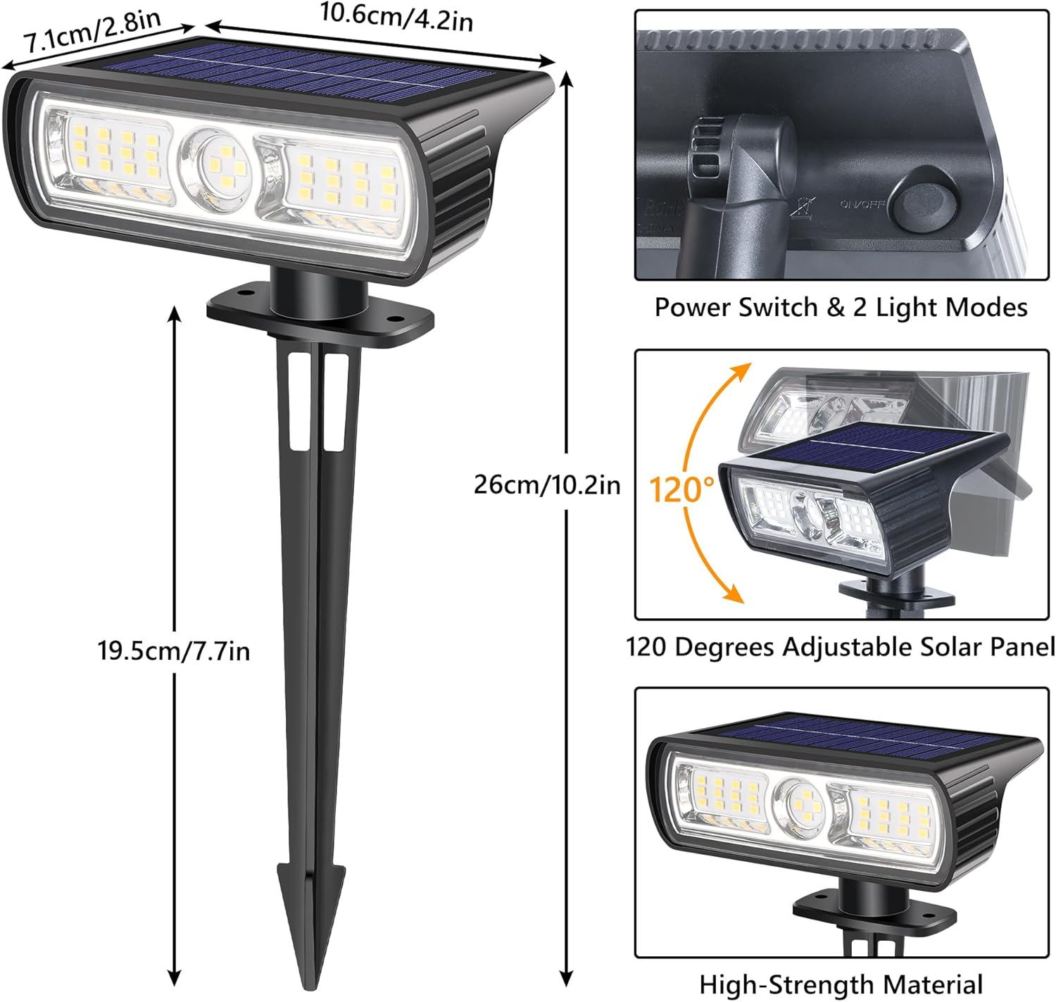 Toodour Solar Spot Light Outdoor, 4 Pack Solar Lights Outdoor with 2 Modes, Waterproof Solar Powered Flood Lights Landscape Lighting for Yard Garden Home Pathway Walkway Outdoor Decor - Cool White - Image 7