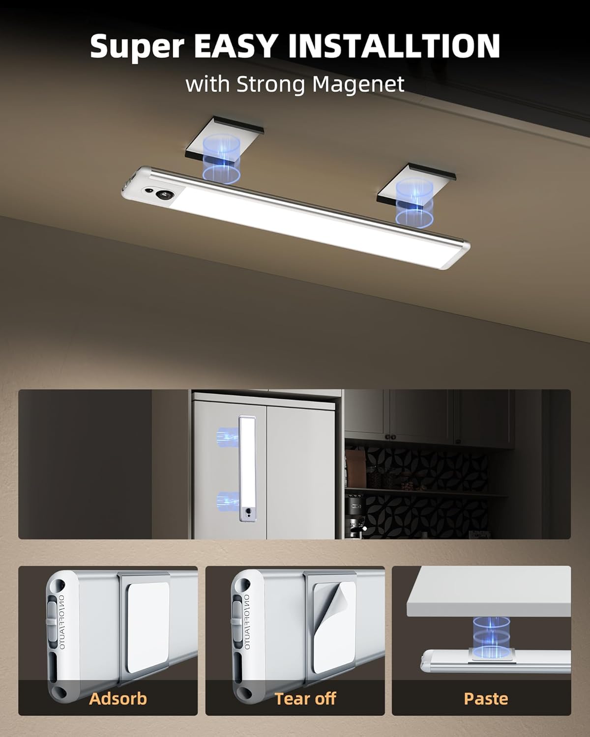 EZVALO 3 Pack Under Cabinet Lighting, Rechargeable Motion Sensor Light, LED Closet Lights Wireless, 5700K Dimmable, Timer, Magnetic, with Remote Control for Kitchen, Closet, Stair - Image 8