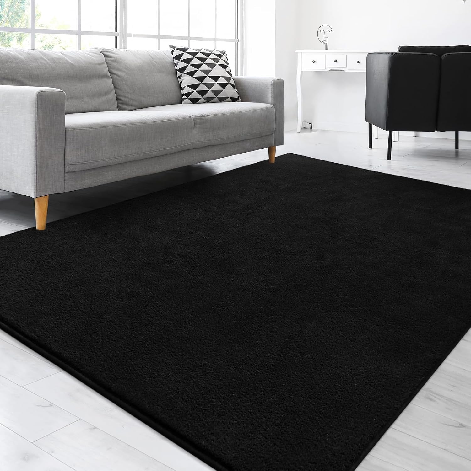 Large Ultra Soft Modern Area Rugs for Living Room Bedroom, 4x6 Feet Black Thickened Memory Foam Indoor Solid Minimalist Carpets, Non-Slip Comfy Rug for Boys Girls Nursery Room Home Decor - Image 9