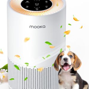 Air Purifiers for Home Large Rooms up to 1200ft², MOOKA H13 True HEPA Air Purifier for Bedroom Pets with Fragrance Sponge, Timer, Air Filter Cleaner for Smoke, Odor, Dander, Pollen (White)