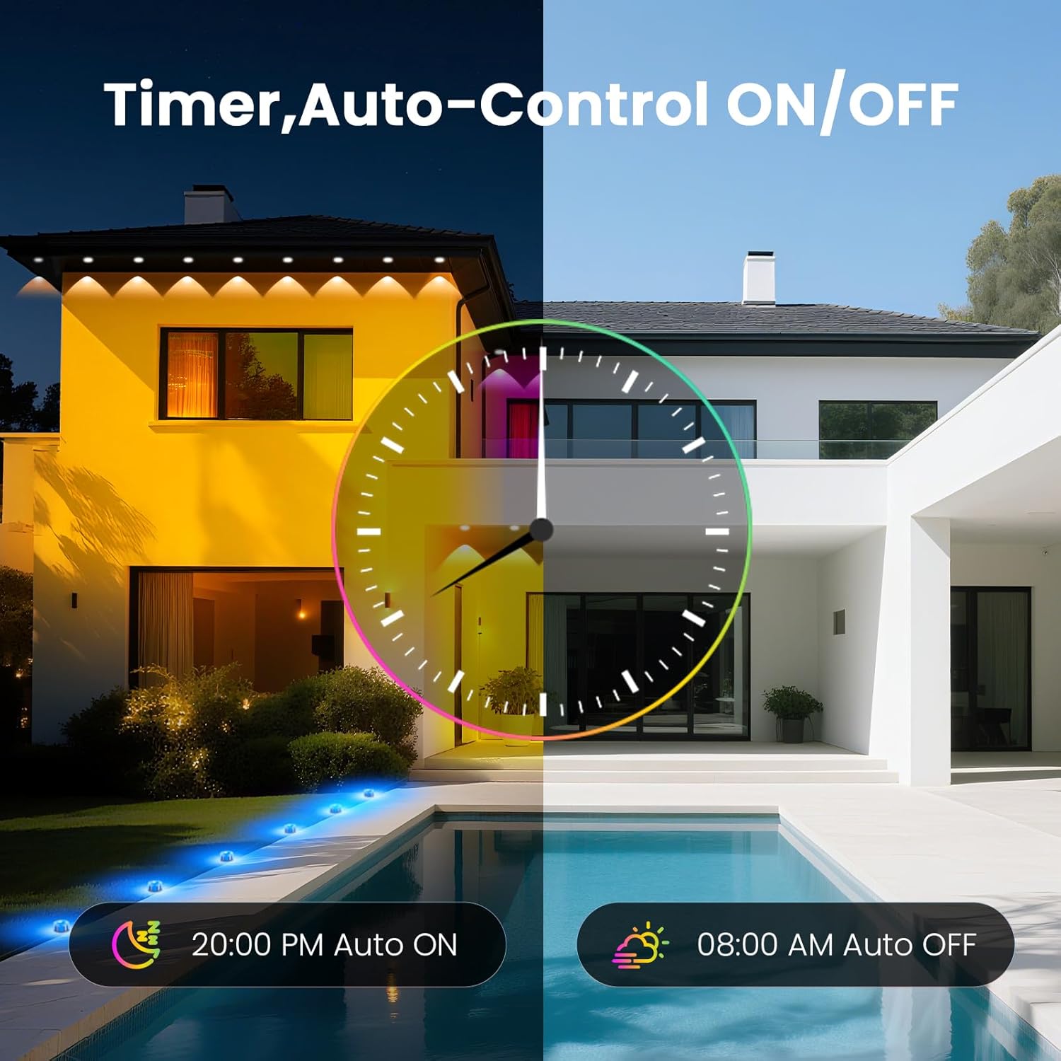 Permanent Outdoor Lights for House,50 FT Outdoor Ground Lights with RGB Color Changing, Bluetooth Music Sync, IP67 Waterproof, Timer, 44 Key Remote & App Control for Eaves and Landscape Lighting - Image 3