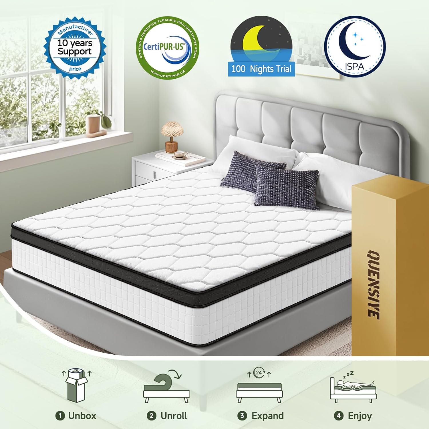 10 Inch Queen Size Mattress, Ultra Comfort Foam Hybrid Mattress in a Box with Foam and Independent Pocket Springs, Pressure Relief & Supportive, Medium Firm - Image 6