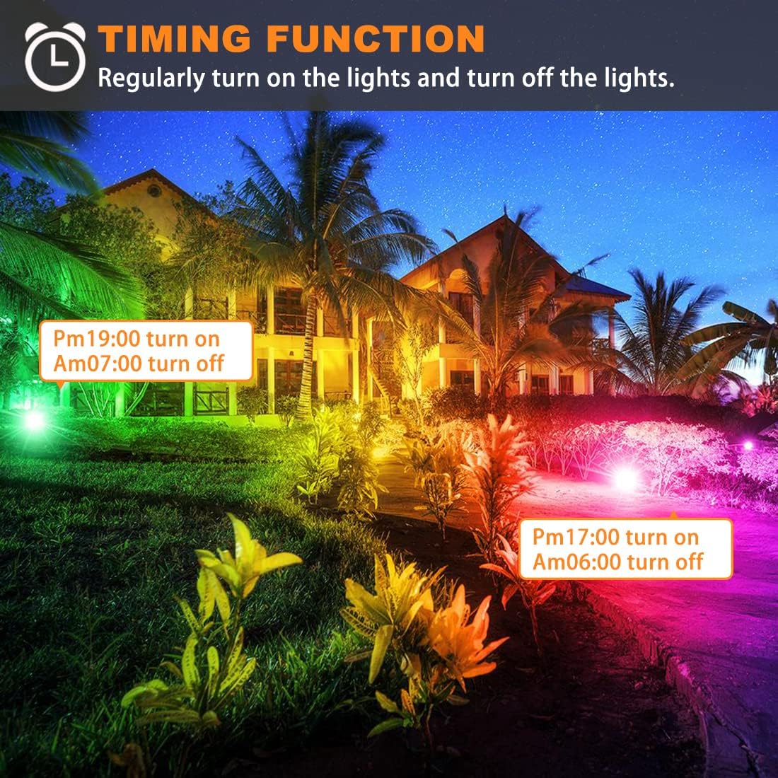MELPO 30W Led Flood Light Outdoor 300W Equivalent, Color Changing RGB Lights with Remote, 120 RGB Colors, Warm White 2700K, Timing, Custom Mode, Uplight Landscape Lights,IP66 US 3-Plug (2 Pack) - Image 4