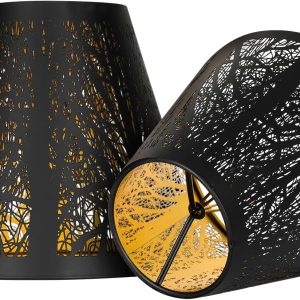 Small Lamp Shades Set of 2 ALUCSET Chandelier Shades Mini Lamp Shade 3" X 6" X 5", Bell, Clip on Lamp Shade (Black Gold)