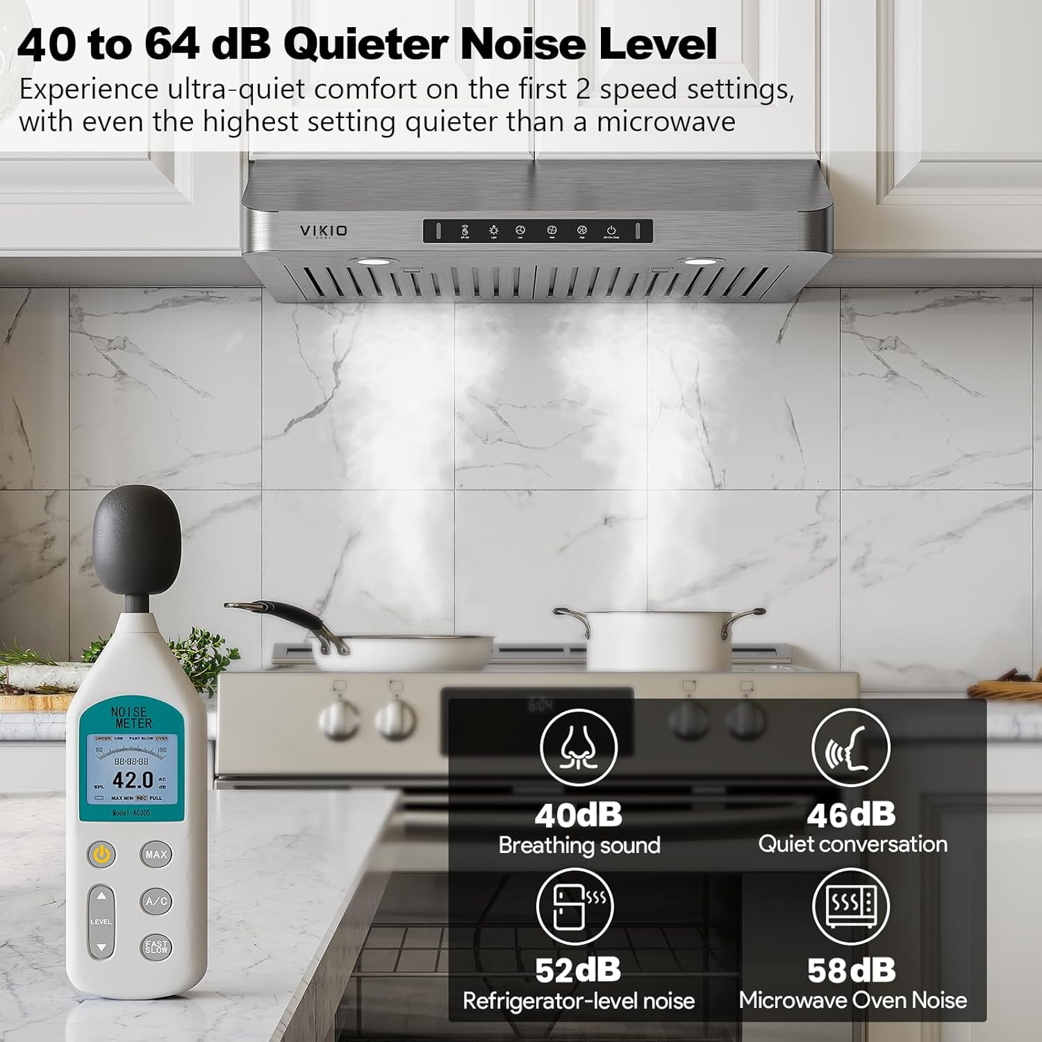 30 Inch Under Cabinet Range Hood, 980CFM Fast Venting Ducted, Kitchen Hood With 3 Speed Gesture Sensing & Touch Control, Stainless Steel Stove Hood With LED Light And 2 Baffle Filters - Image 3