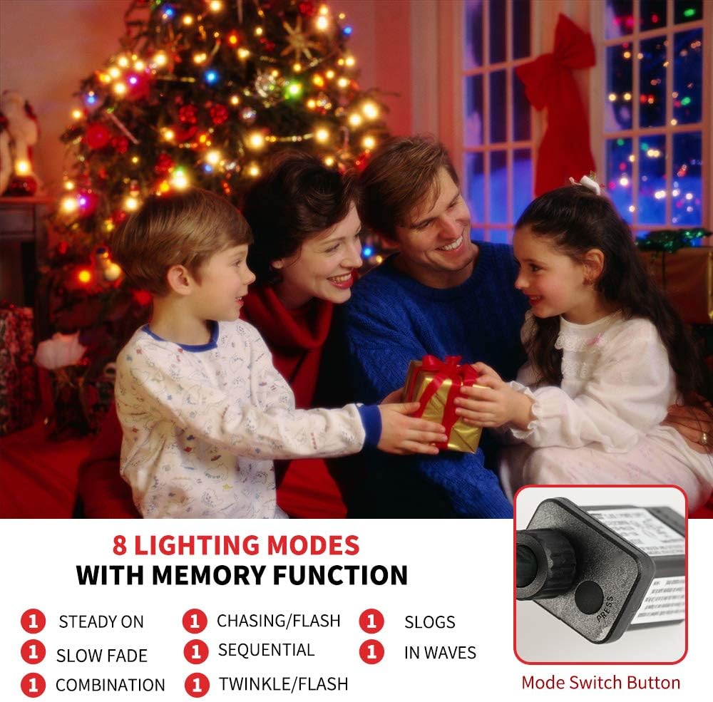 105FT 300LEDs Christmas Lights Outdoor Indoor String Lights 8 Modes Memory Function for Christmas Tree Party Decoration, 100% UL Listed (4 Sets CONNECTABLE) Multi-Color - Image 2