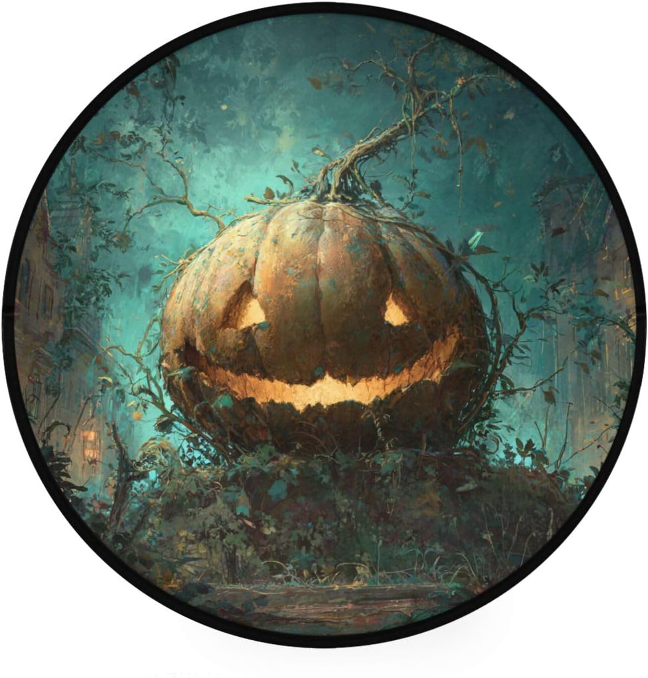 ALAZA Halloween Night Pumpkins Round Floor Mat Non-Slip Absorbent Floor Mat for Living Room Bedroom Study Room,36.2 inch Diameter