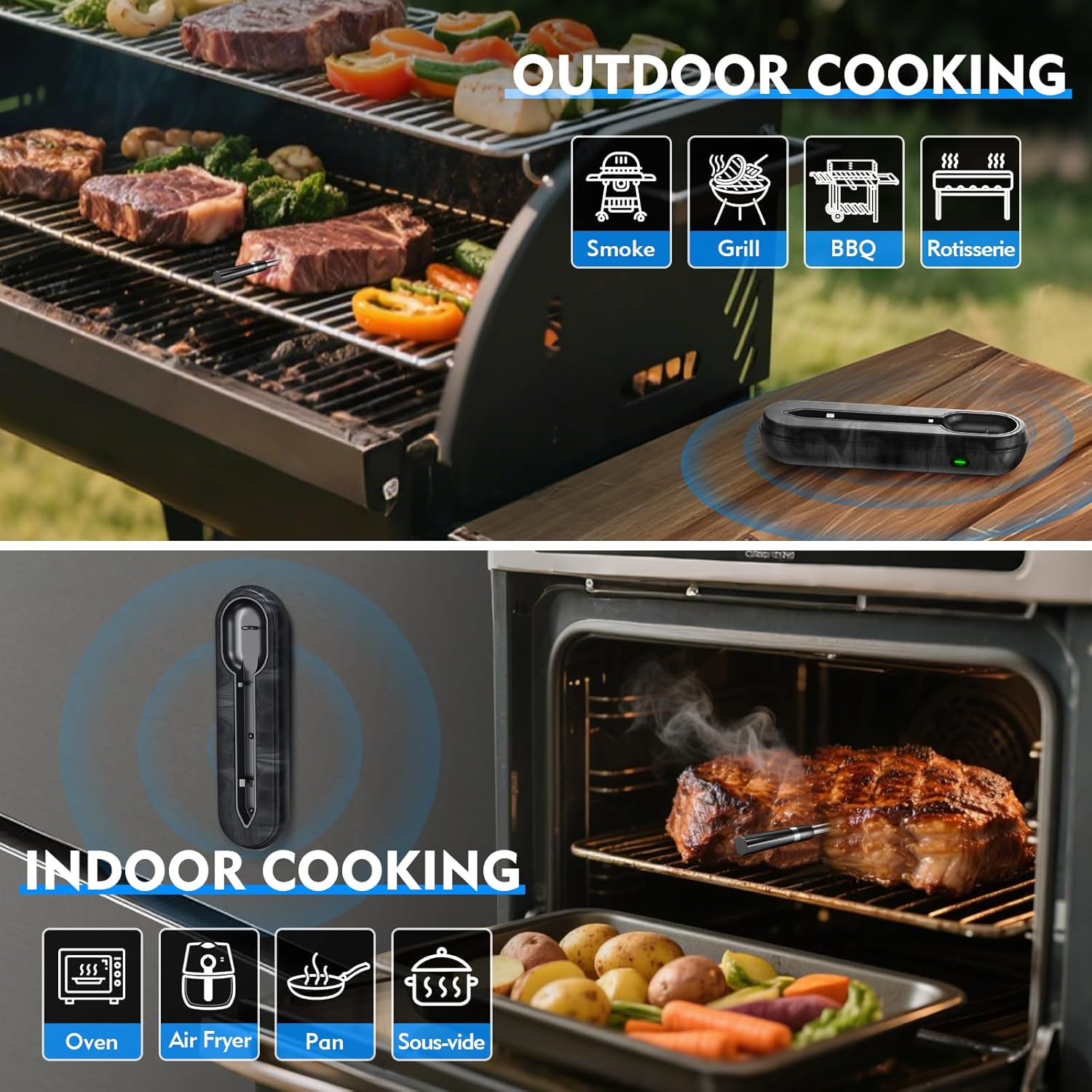 Aurasky Unique Wireless Meat Thermometer, Accurate Temperature Detection Probe, 500FT Remote Monitoring, Dual Alarm, Cooking Meat Thermometer Wireless for Grilling, Smoking, Oven, BBQ, Rotisserie - Image 8