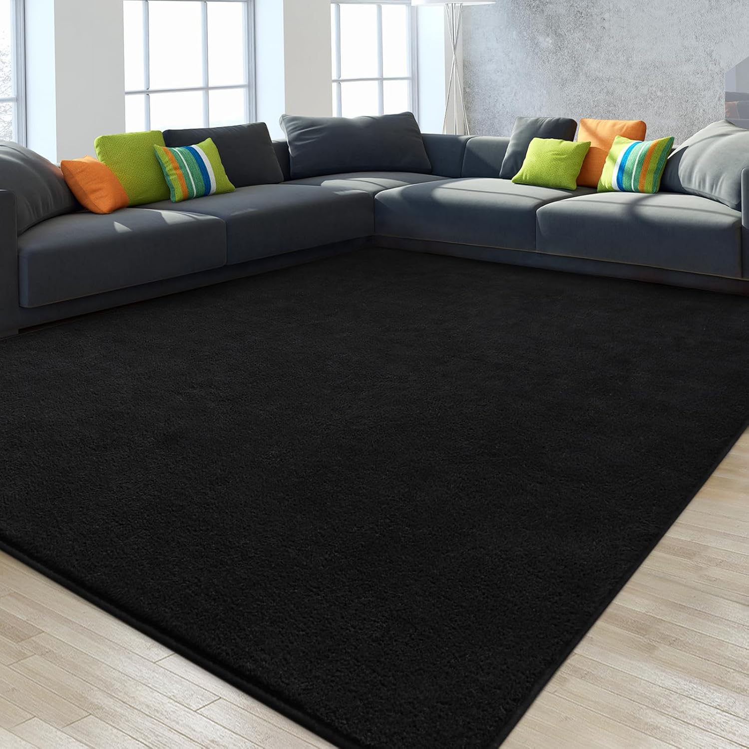 Large Ultra Soft Modern Area Rugs for Living Room Bedroom, 4x6 Feet Black Thickened Memory Foam Indoor Solid Minimalist Carpets, Non-Slip Comfy Rug for Boys Girls Nursery Room Home Decor - Image 2