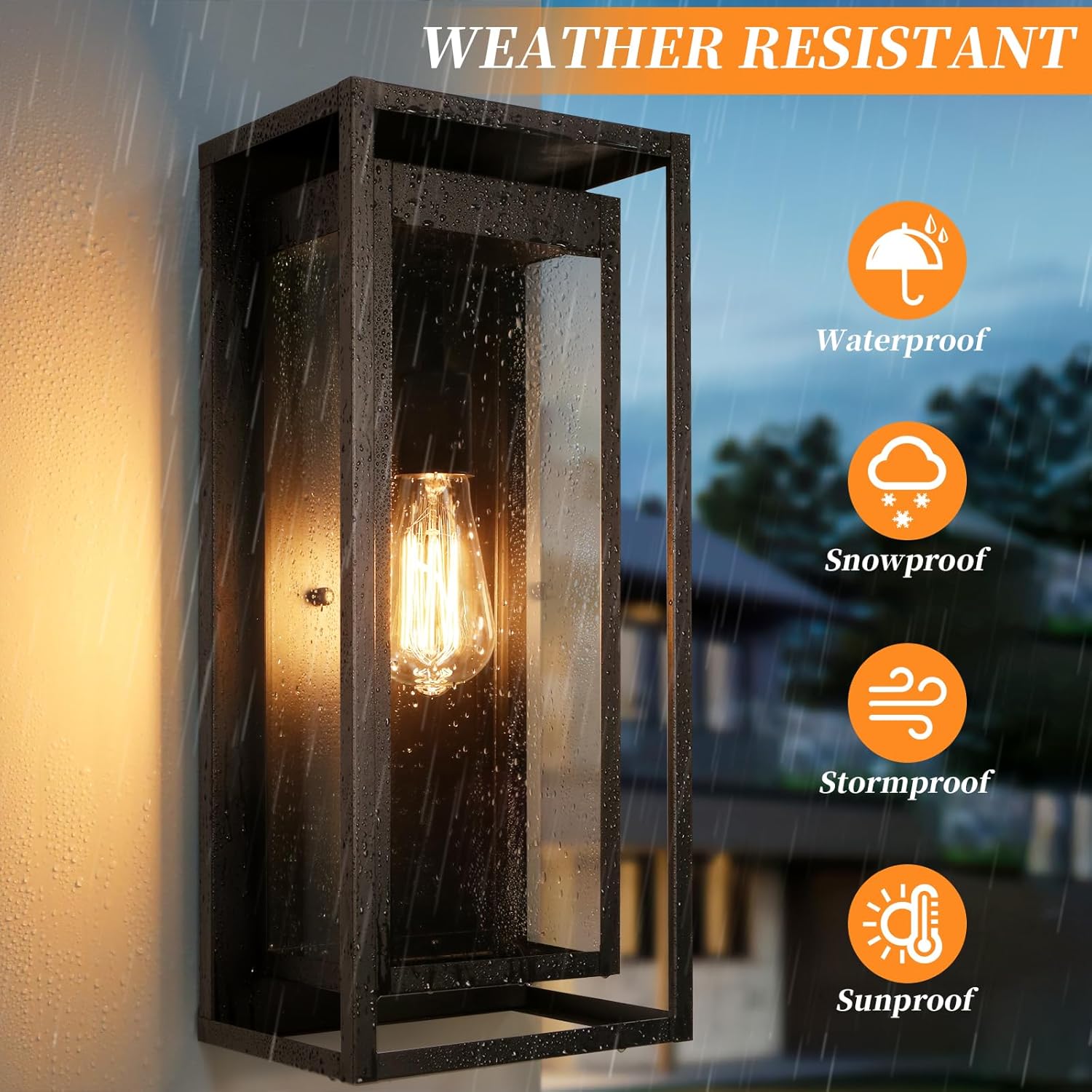 19" Outdoor Wall Lights, 2 Pack Large Size Matte Black Outdoor Sconce Lights with Clear Glass Shade, Waterproof Porch Lighting Exterior Light Fixture for Front Door, Garage - Image 3