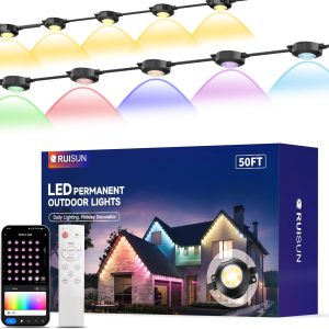 Permanent Outdoor Lights for House, 50FT with 30 RGBCW LEDs for Christmas, Daily and Holiday Lighting, Eave Lights for Outdoor Decorations, IP67 Waterproof, Works with Alexa, Google Assistant, Black
