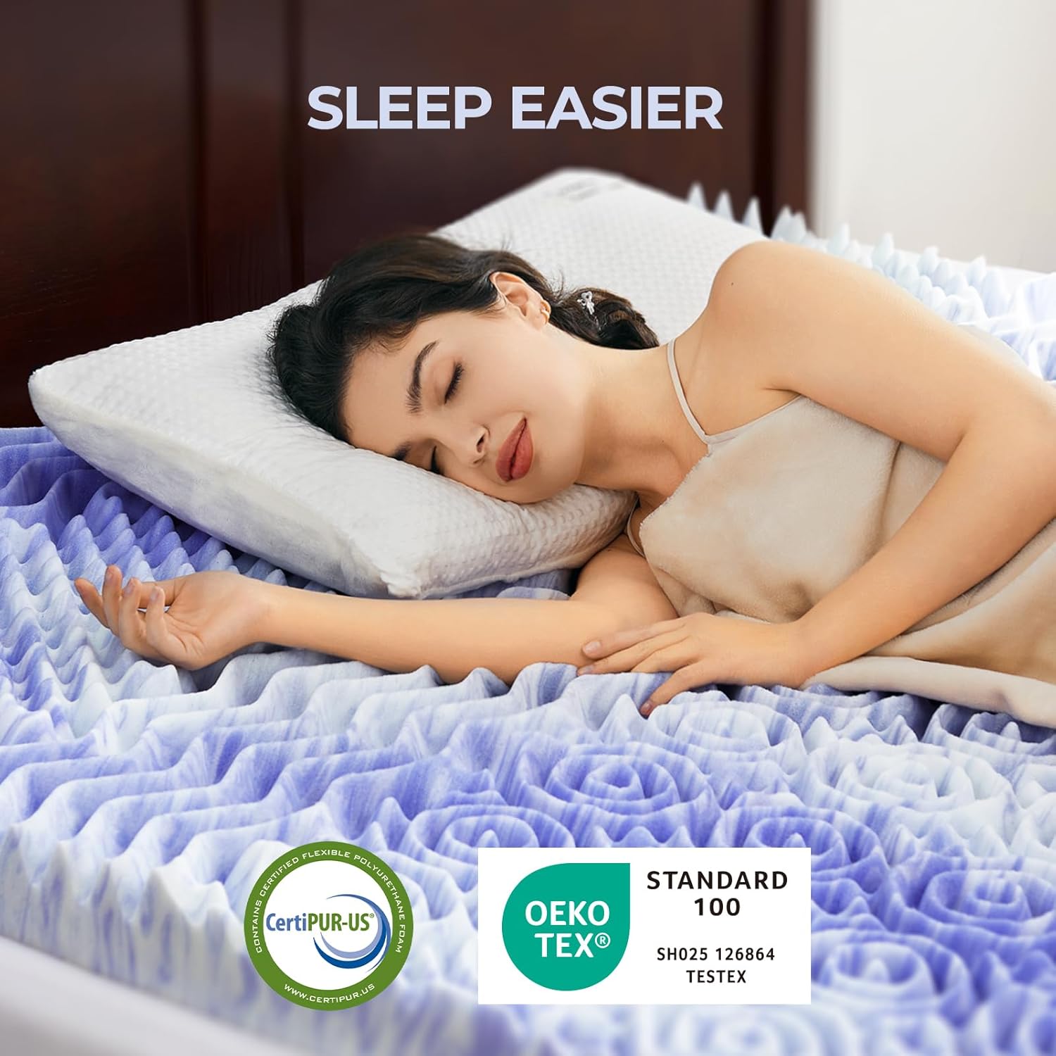 Dreamsmith 3 Inch Queen Memory Foam Mattress Topper,Gel Infused 7-Zone Foam Mattress Topper for Pressure Relief, CertiPUR-US Certified, Queen Size Mattress Pad - Image 3