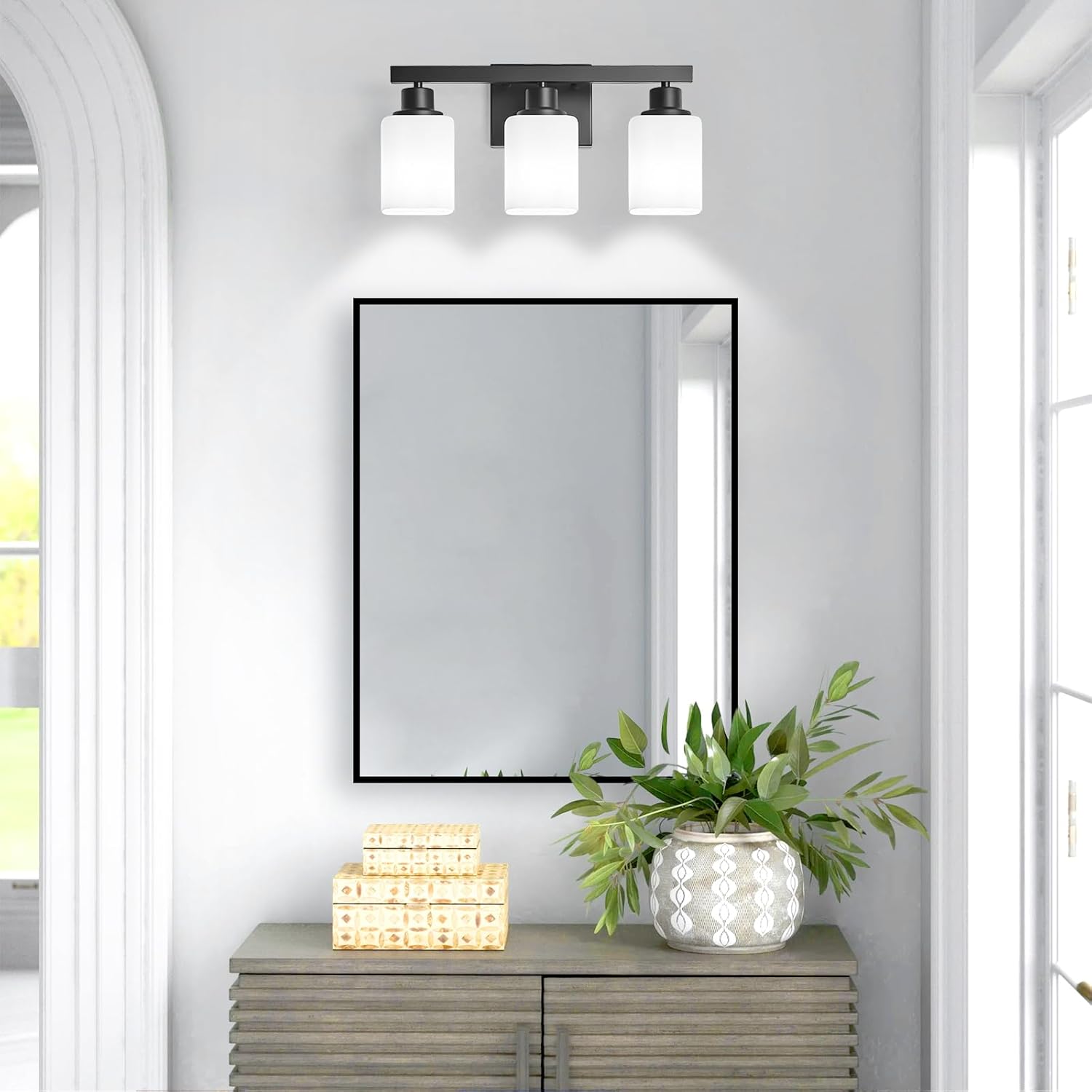 3-Light Bathroom Vanity Light,Modern Matte Black Bathroom Light Fixtures with Square Frosted Glass,Wall Sconces Lighting fixtures Over Mirror Restroom, Living Room Hallway - Image 7