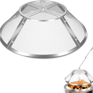 Fire Pit Spark Screen for Solo Stove Bonfire Accessories, 19.5 Inch Spark Shield for Solo Bonfire, Heavy-Duty 304 Stainless Steel Mesh Fire Pit Screen Cover with Removal Tools