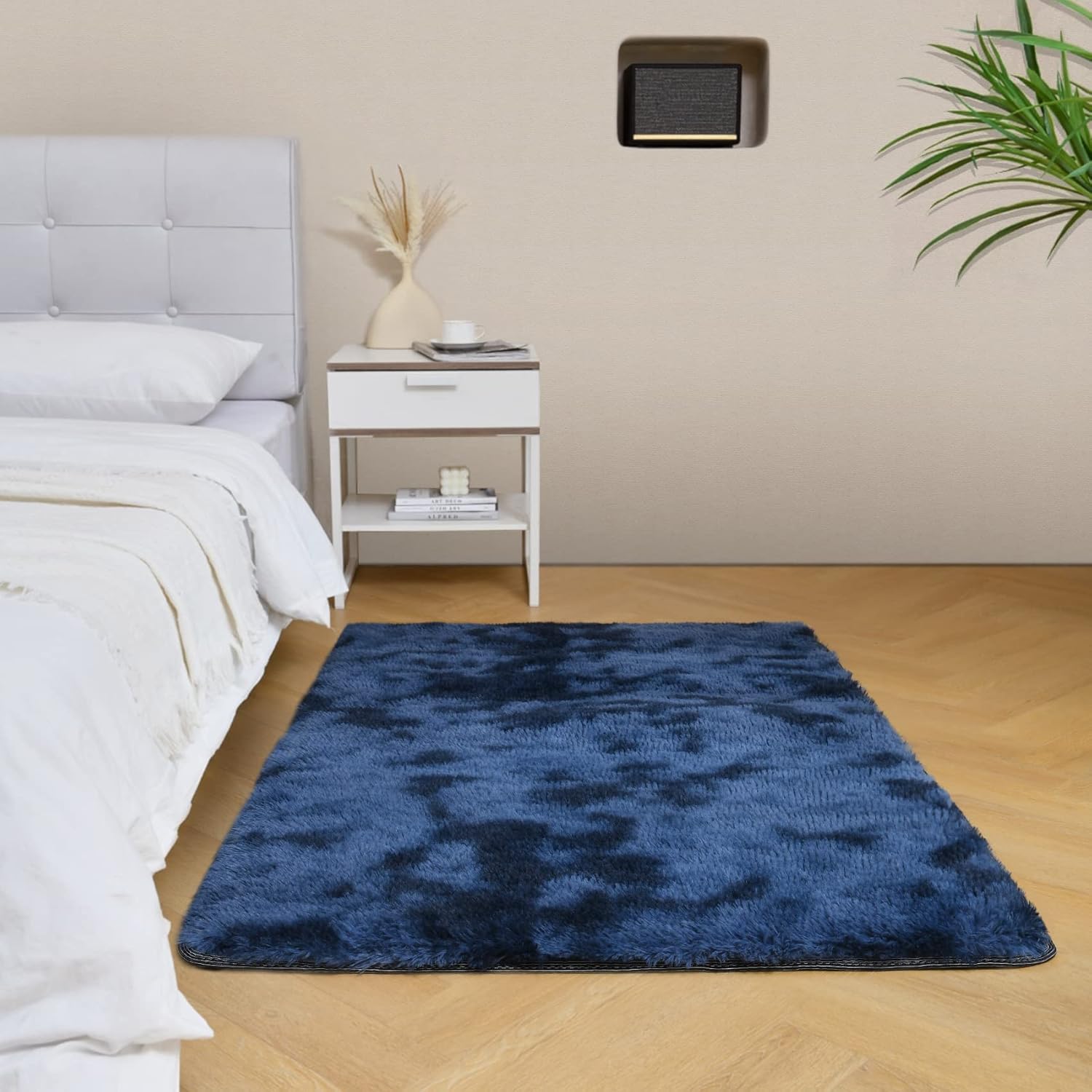 duduta Navy Blue Fluffy Bedroom Rug 3×5 ft, Tie-Dye Shag Plush Area Rug for Nursery Playroom Dorm Living Room Decor