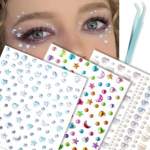 NOOEPC Self Adhesive Face Gems Stickers, Hair Gems Face Jewels Eye Jewels Rhinestones Festival Essentials Rave Accessories Rhinestone Stickers, Eye, Makeup for Kids,Women