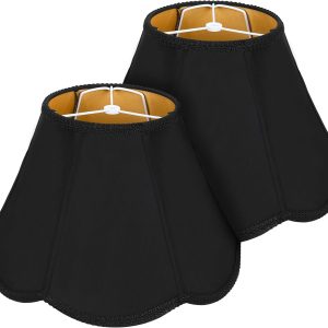 Bell Lamp Shades Set of 2, 7" Top x 14" Bottom x 10" Height, Lamp Shades for Table Lamps & Floor Light, Black Fabric Lampshades with Petal Edge Braid, Easy Assembly, Spider