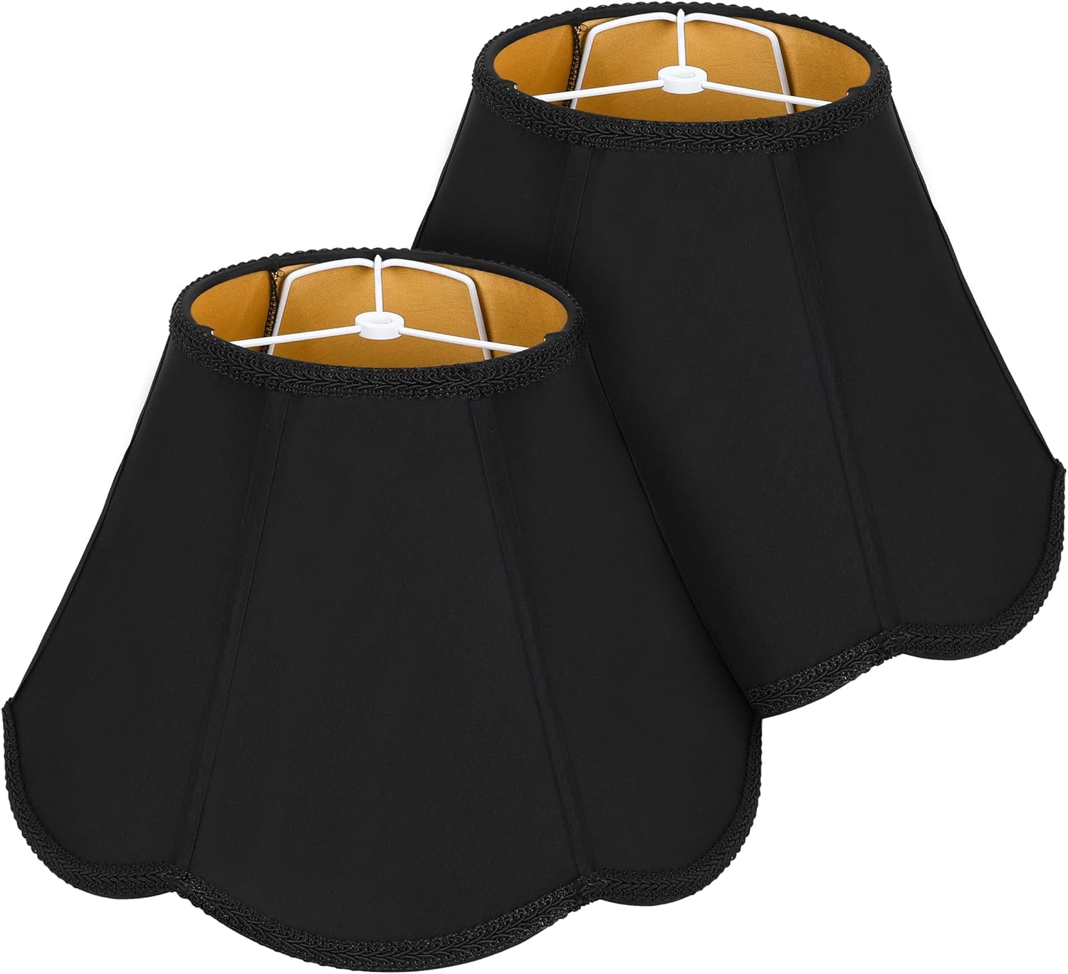 Bell Lamp Shades Set of 2, 7″ Top x 14″ Bottom x 10″ Height, Lamp Shades for Table Lamps & Floor Light, Black Fabric Lampshades with Petal Edge Braid, Easy Assembly, Spider