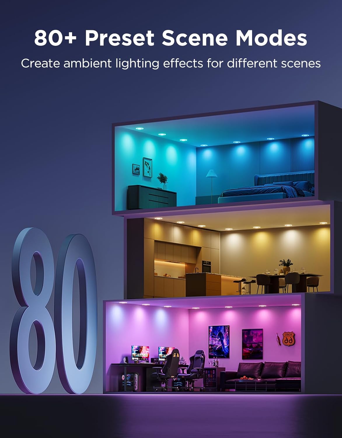 Govee Smart Recessed Lighting 6 Inch, Matter RGBIC LED Recessed Light Work with Alexa, Google Assistant, Dimmable 1100LM Canless Downlight with Junction Box for Living Room, Bedroom, Kitchen 4 Pack - Image 6