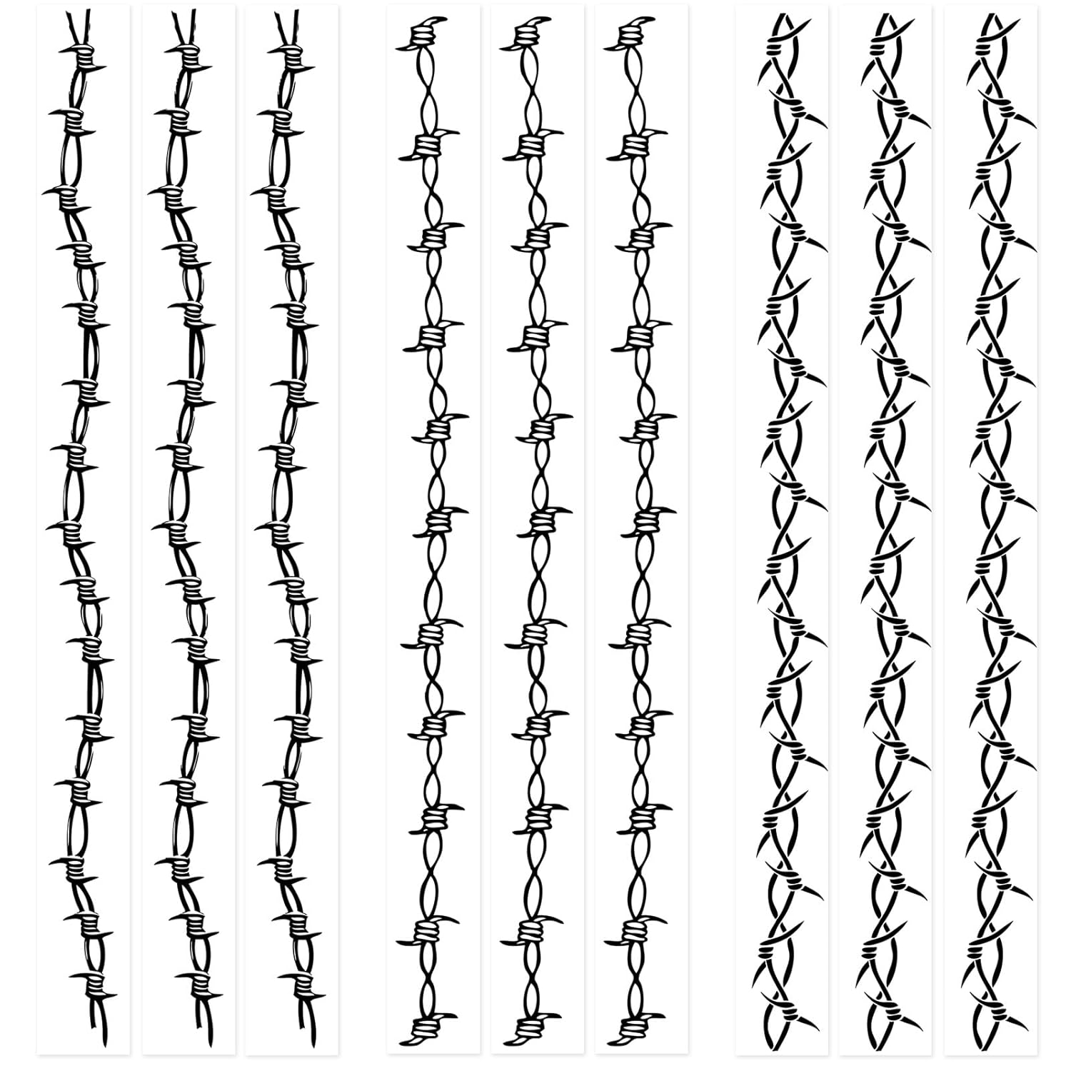 9-Sheet Barbed Wire Temporary Tattoos, Large Edgy Armbands Designs Tattoo Stickers for Men & Women - Waterproof Fake Tattoos for Concerts & Halloween