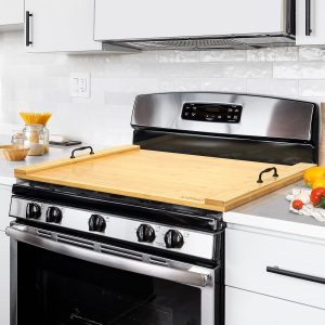 Noodle Board Stove Cover, X-Chef 30 x 22" Bamboo Cutting Board Stove Top Cover with Handles, for Electric Stovetop, Gas Burners, Sink Cover, RV (Wooden)