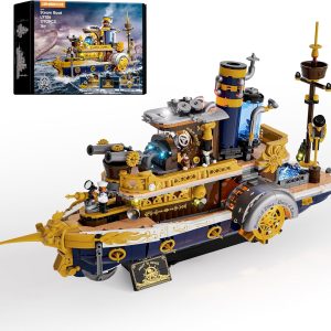 Steampunk Steamship Lighting Building-Bricks Set, 1792 Pcs Ocean Steamboat from Abyss League Collection Display Set for Adults and Steampunk Lovers