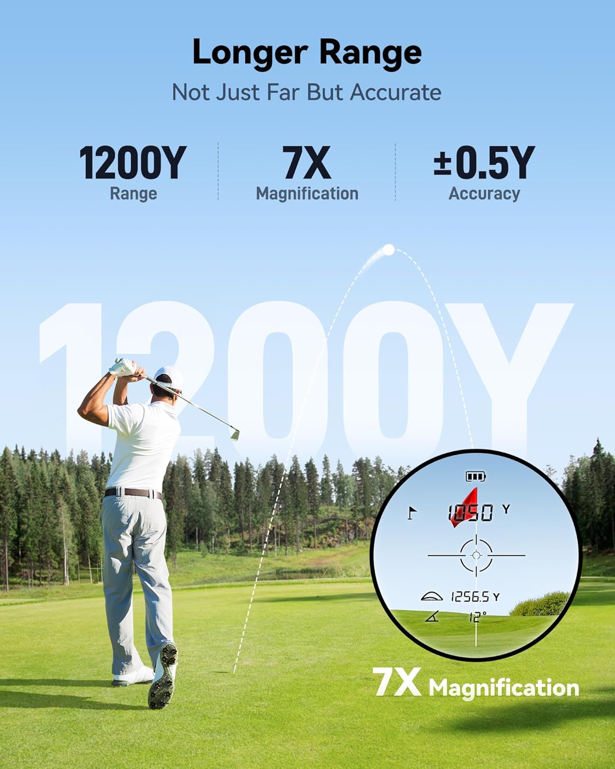 REDTIGER Mini Golf Range Finder with 1200 Yards, IP65 Waterproof and Slope Switch, 7X Magnification, Magnetic & Rechargeable Golf Rangefinder, Flag Pole Lock Vibration - Image 6