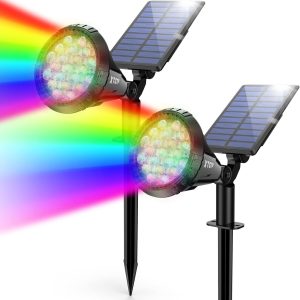Solar Color Spot Lights Outdoor, 21 LEDs Color Changing Outdoor Lights, IP67 Waterproof RGB Multicolor Yard Solar Spotlights Auto On/Off for Pathway Garden Pool Patio Tree