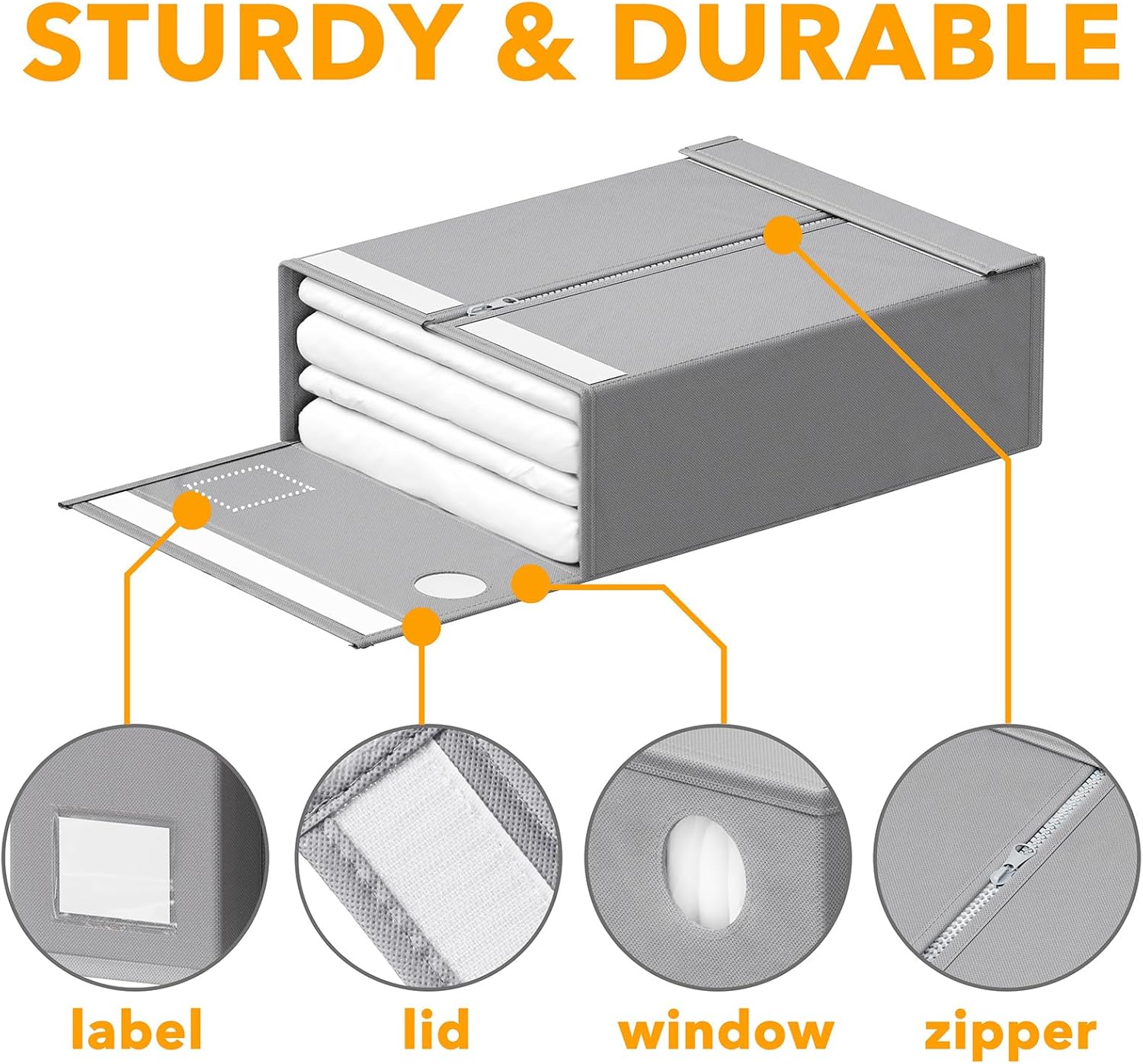 SpaceAid 4 Pack Bed Sheet Organizers and Storage, Foldable Organizer for Linen Closet, Sheets Set Folder Keeper with Window XL (Queen & King Size) Organizing Bedding Container, Gray 91ZDSN-SL01-G4 - Image 6