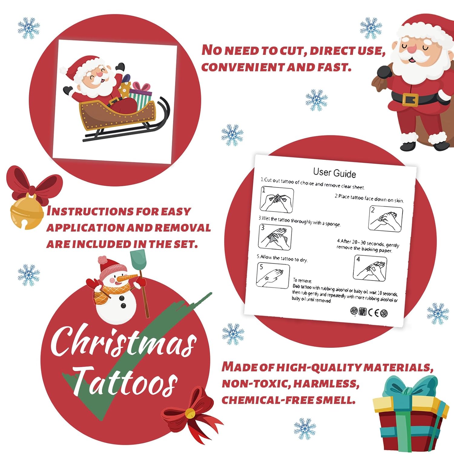 winthrop 240 Pcs Bulk Christmas Temporary Tattoos for Kids, Individually Wrapped Waterproof Safety Tattoos Stickers, Best Choice for Christmas Goody Bag Stuffers, 60 Different Designs Snowman Santa - Image 7